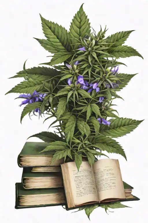 Beautiful Marijuana Bush With Wonderful Flowers With Books In The Background