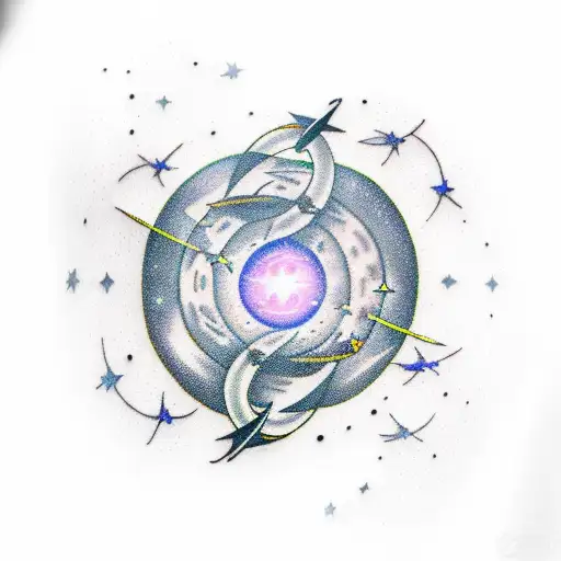 Capricorn Constellation With Black Hole And Shooting Stars