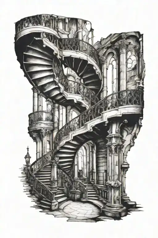 Spiral Staircase Deteriorating Gothic Cathedral