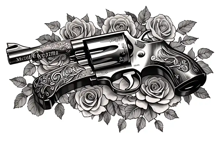Revolver Wrapped In Rose Vines