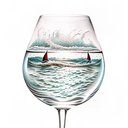 Libbey Wine Glass With Ocean Scene Inside