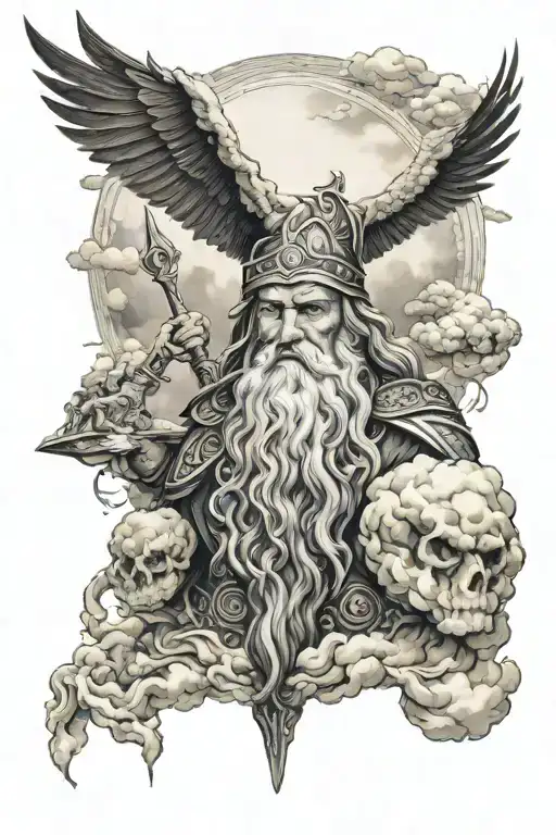 Greek God Odin Surrounded By Clouds Fading