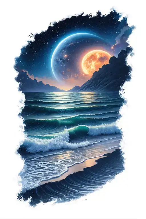 Shore Ocean Night Sky Space Surrounded