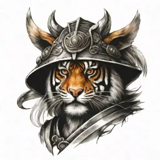 Tiger As A Samurai Warrior With A Samurai Helmet