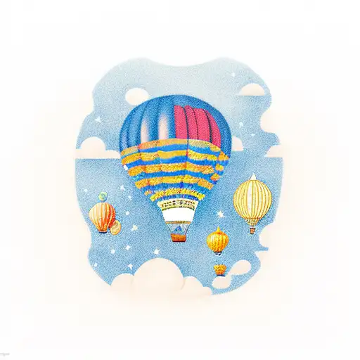 A Hot Air Balloon Floating Above A Serene Beach Filled With Seashells