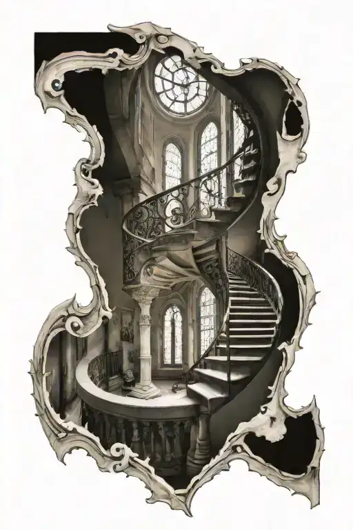 Spiral Staircase Deteriorating Cathedral Windows Gothic Architecture