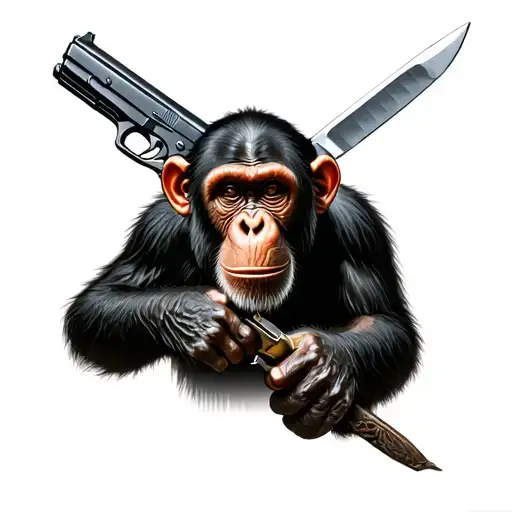 Chimpanzees With A Gun And A Knife