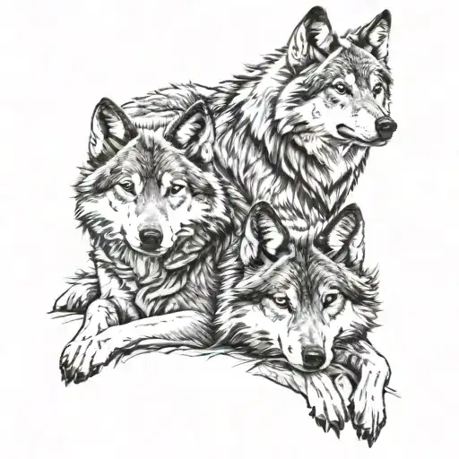 Wolf Family Sitting Together