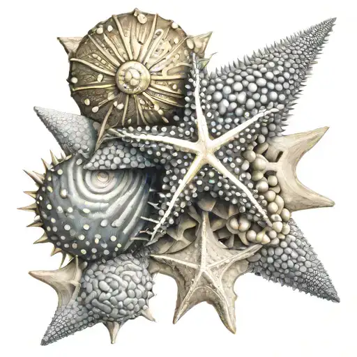 Sea Urchin Star Fish And Sea Shell Turn Golden Ratio