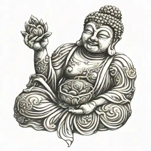 A Wooden Buddha Statue With Intricate Carvings