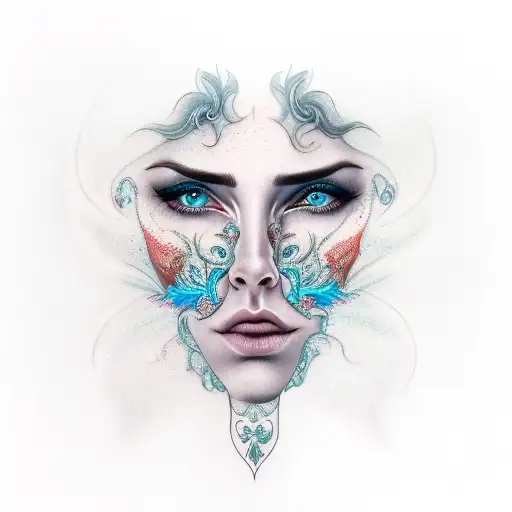 Womans Portrait With Good And Evil Side