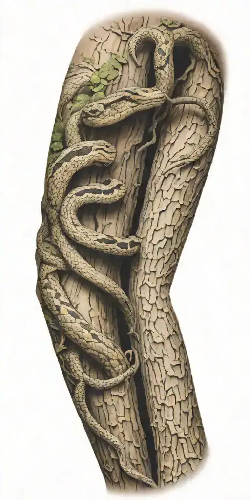 Tree Bark Arm Sleeve With Snake