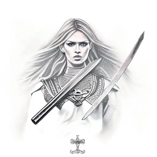 Full Body 11Th Century English Warrior Woman Holding A Short Blunt Weapon