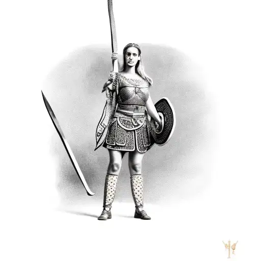Full Body 11Th Century English Warrior Princess Holding A Cudgel