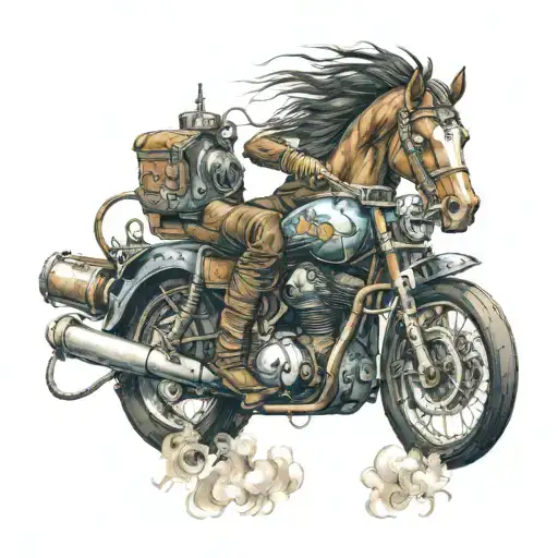 A Steampunk-inspired Horse Riding A Super Sport Motorcycle