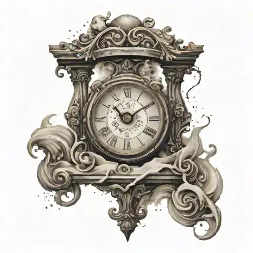 Old Clock Surrounded With Fire And Sand Clock