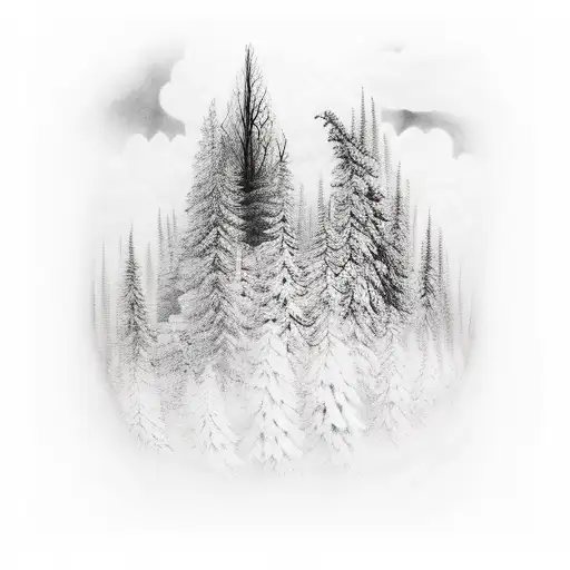 Cloudy Forest With A River In The Middle And Mountains In The Background