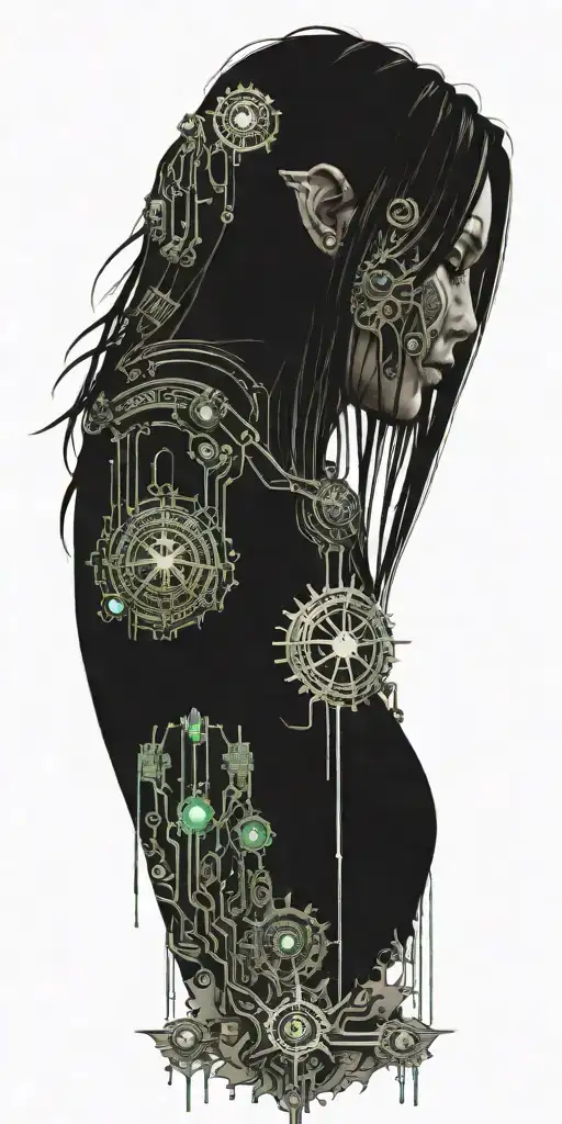 An Intricate Circuit Board Design With Elements Of World Of Warcraft Characters