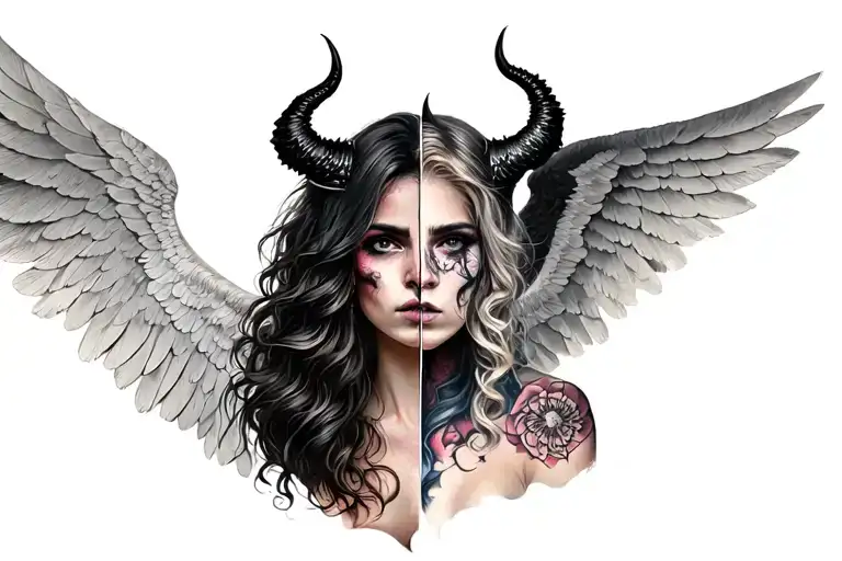 Woman Half Angel Half Demon Girl