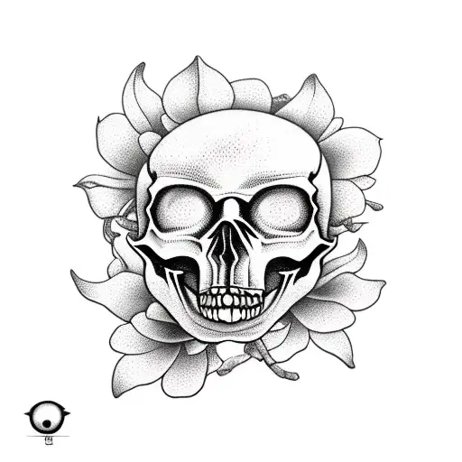 Atrocirapter Skull With A Yellow Eye And Surrounded By Magnolia Flowers