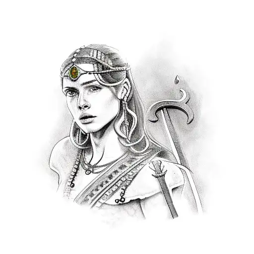 11Th Century English Warrior Princess Holding A Cudgel