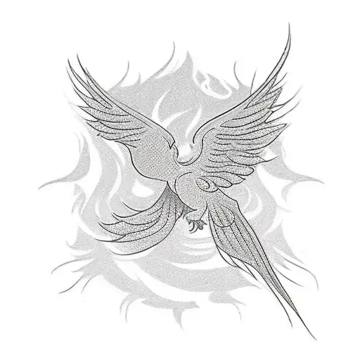 A Minimalist Tattoo Of A Phoenix Bird Rising From A Smoky Background