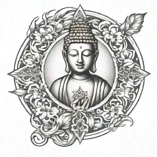 A Tattoo Featuring Buddhist Symbols Intertwined With Saint Frances Of Assisi Imagery
