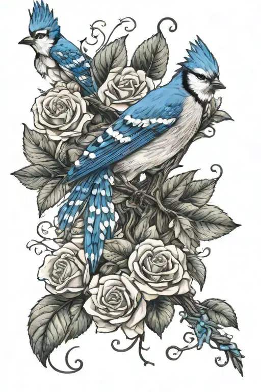 Half Sleeve Male Floral With Blue Jay Roses Vines Tree