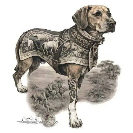 A Dog Dressed In Elegant Dressage Attire With A Background Of African Wildlife