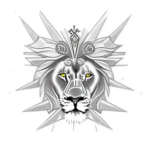 Lion With Piercing Eyes And 7 Crosses On It Head