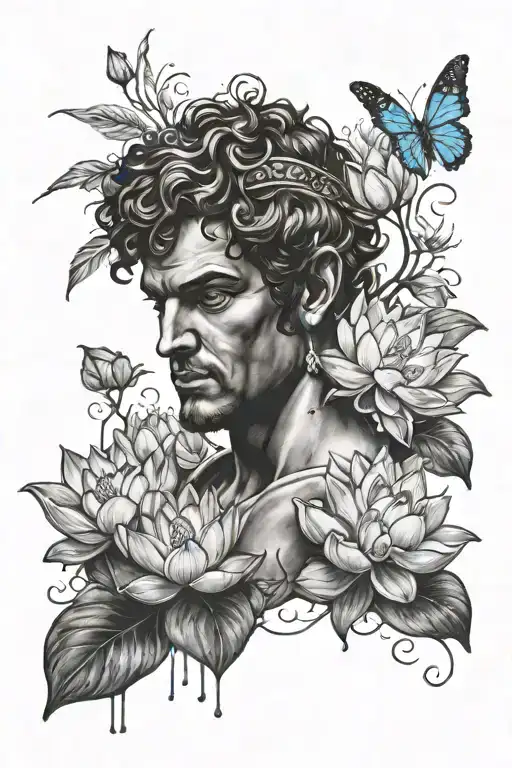 Greek God And Lotus Flower And Painting Palette