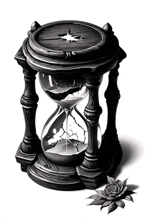 Old Wooden Hourglass With Broken Glass Window Black And White