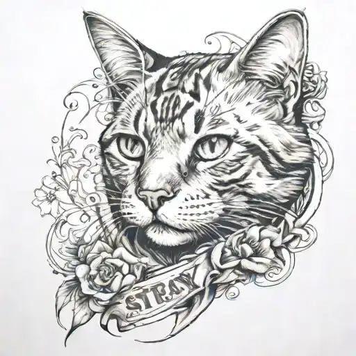 Cat Tattoo With The Words Stray Nation Underneath