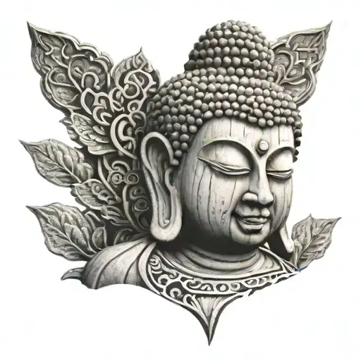 A Wooden Buddha Statue With Intricate Carvings