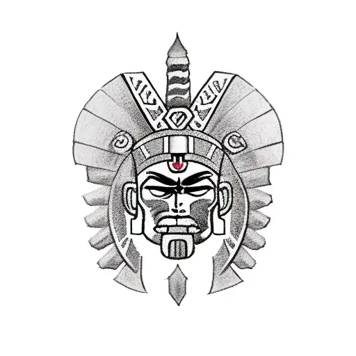 A Realistic Portrait Of A Gaming Character With An Aztec Warrior Face And Spartan Warrior Body