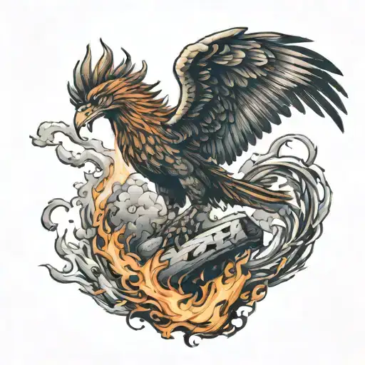Fire Phoenix With A Fireman Holding Axe