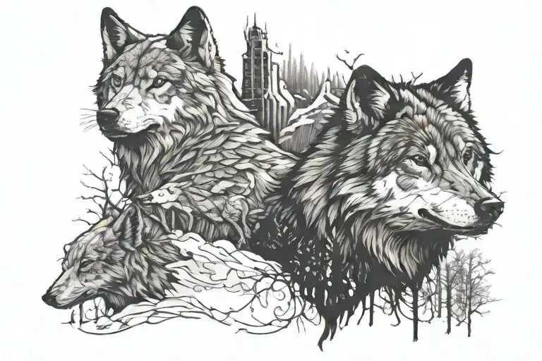 Wolf Silhouete And Human