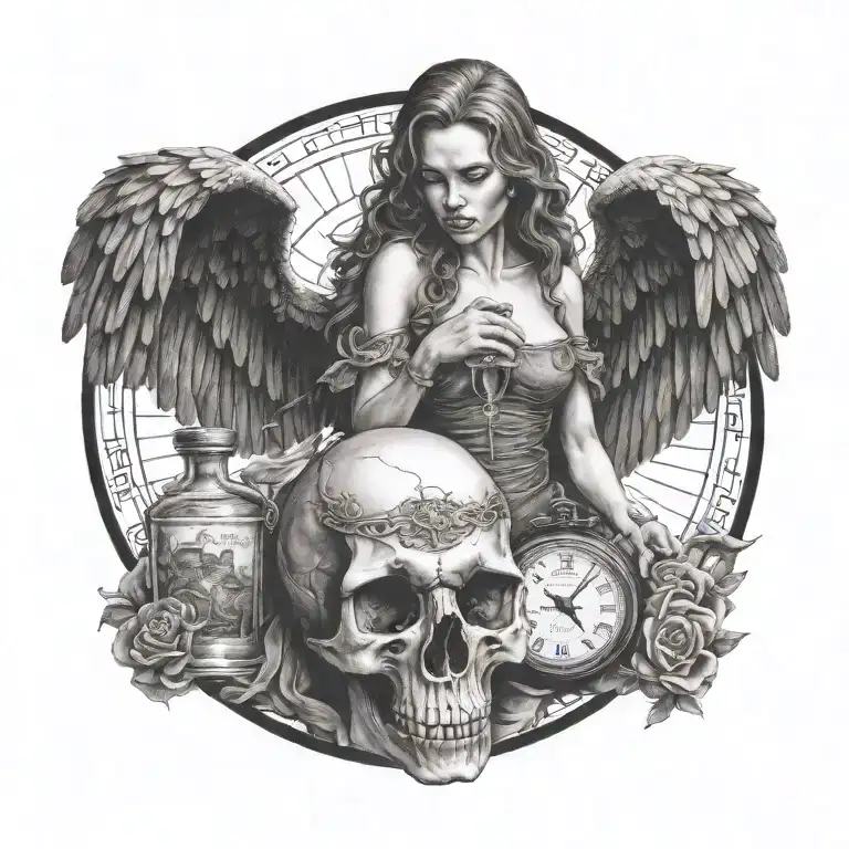 Fallen Angel Holding Hour Glass Crow