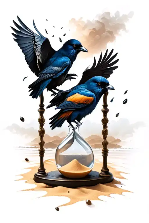 Hourglass Sand Falling With Crows Perched