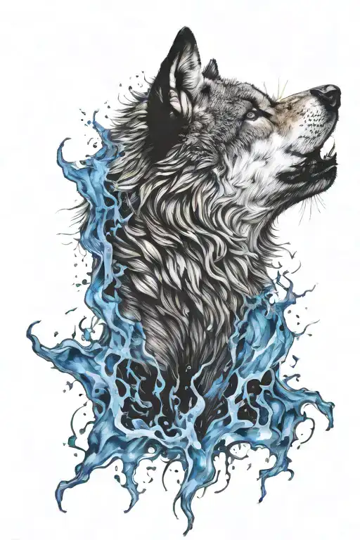 Wolf Head Surrounded By Blue Fire