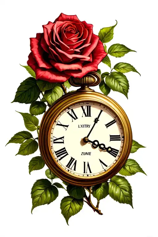 Time Clock And Roses Growing With Roman Numerals Representing Important Dates