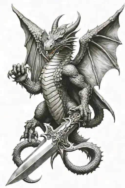 English Dragon With Big Wings Stay On Templar Sword