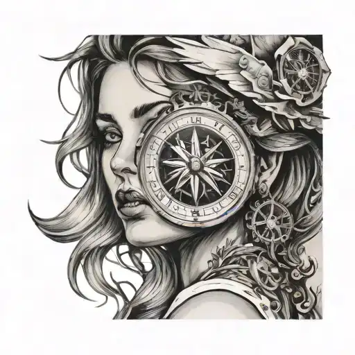 Clock And Compass Women's Face With Large