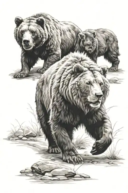 Bear And Lion Walking