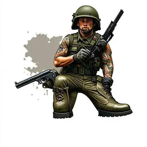 Military Tattoo With Boots And Gun And Helmet