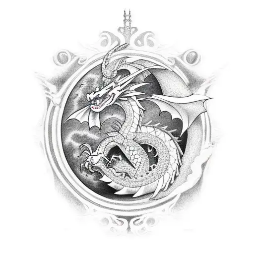 Dragon With Castle And Moon