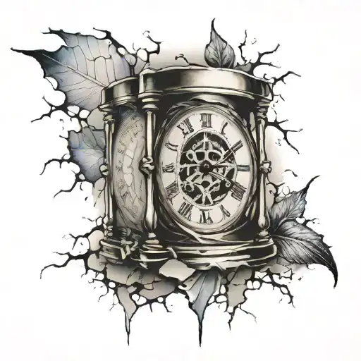 Clock With Cracks And Hourglass