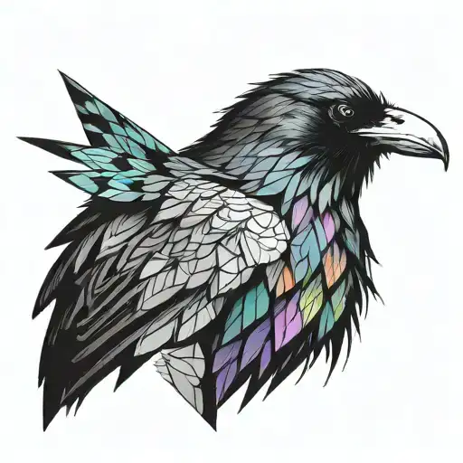 Geometric Raven Turning Into Realistic Raven With Colorful Eye And Minimal Background