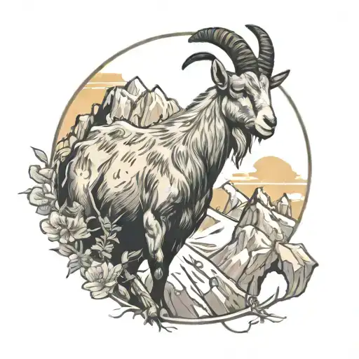 Goat And Mountain And Sun