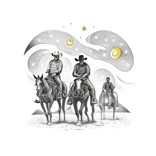 A Group Of Cowboys Camping Under A Starry Sky